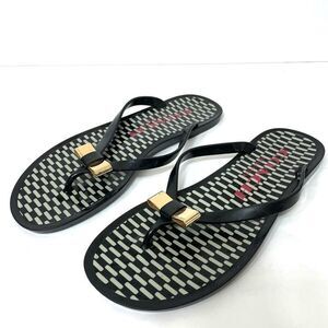 Coach Landon Black Jelly Thong Sandals Flip Flops With Gold Bow Size 6